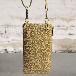 Montana West Embossed Floral Crossbody Phone Bag Tan